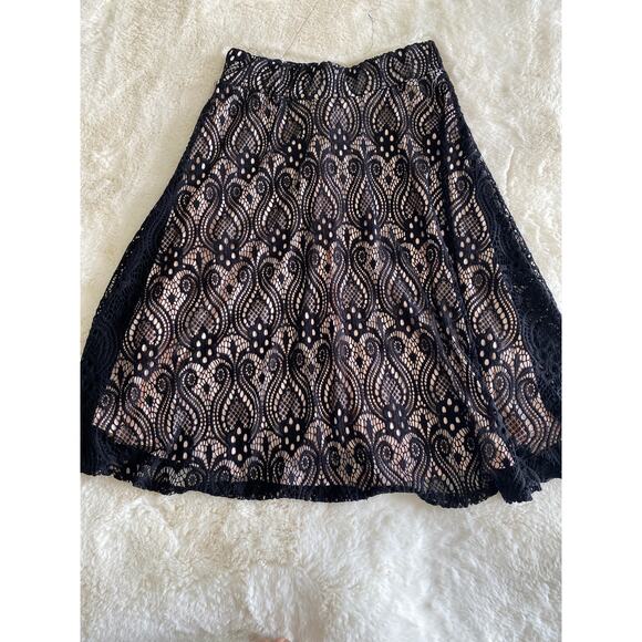 Myth Whimsigoth Black Lace Cutout Pink Lining Flare‎ Skirt Women’s Sz S - Picture 1 of 7